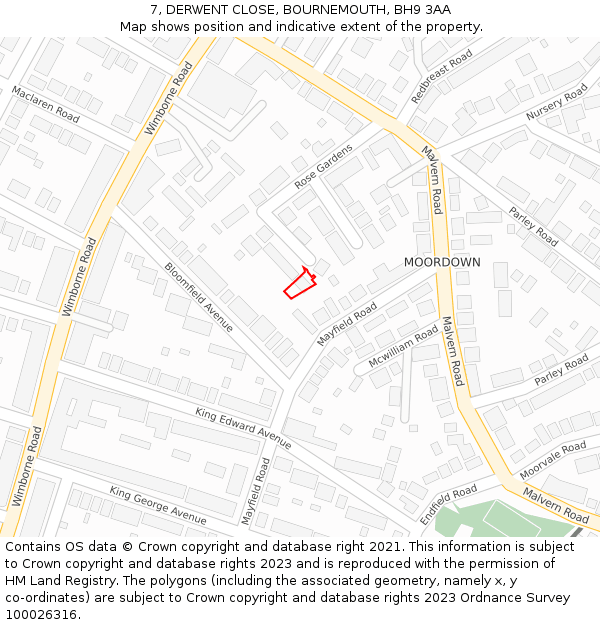 7, DERWENT CLOSE, BOURNEMOUTH, BH9 3AA: Location map and indicative extent of plot