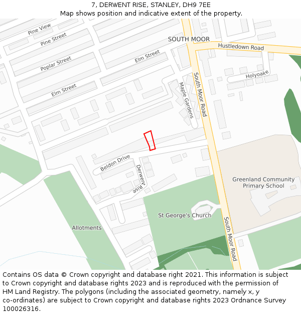 7, DERWENT RISE, STANLEY, DH9 7EE: Location map and indicative extent of plot