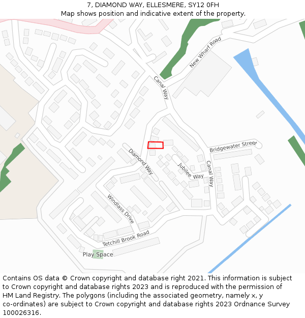 7, DIAMOND WAY, ELLESMERE, SY12 0FH: Location map and indicative extent of plot