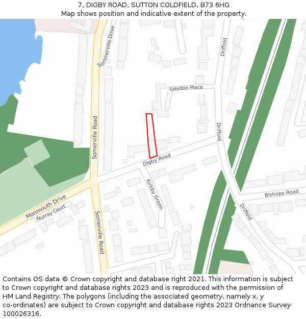 7, DIGBY ROAD, SUTTON COLDFIELD, B73 6HG: Location map and indicative extent of plot