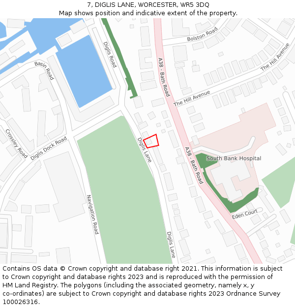 7, DIGLIS LANE, WORCESTER, WR5 3DQ: Location map and indicative extent of plot