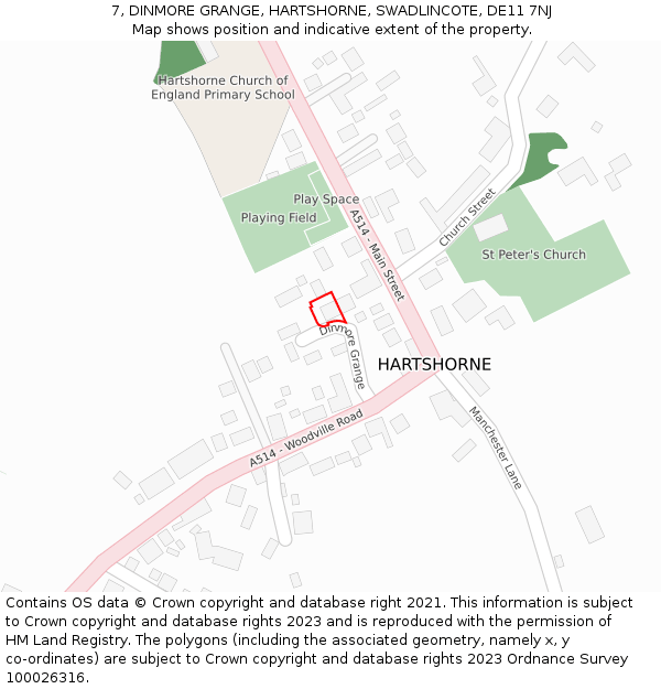 7, DINMORE GRANGE, HARTSHORNE, SWADLINCOTE, DE11 7NJ: Location map and indicative extent of plot