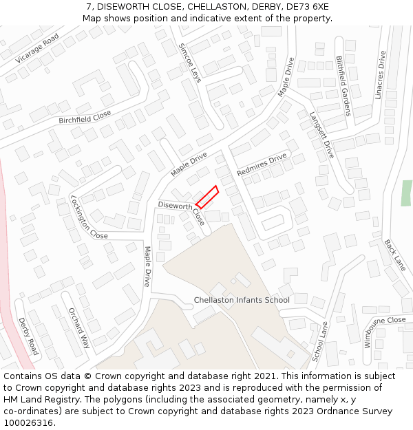 7, DISEWORTH CLOSE, CHELLASTON, DERBY, DE73 6XE: Location map and indicative extent of plot