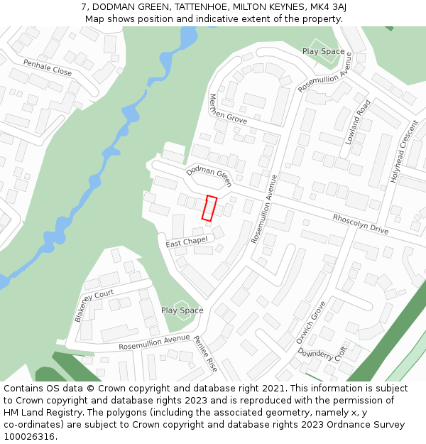 7, DODMAN GREEN, TATTENHOE, MILTON KEYNES, MK4 3AJ: Location map and indicative extent of plot
