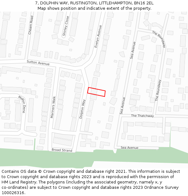 7, DOLPHIN WAY, RUSTINGTON, LITTLEHAMPTON, BN16 2EL: Location map and indicative extent of plot