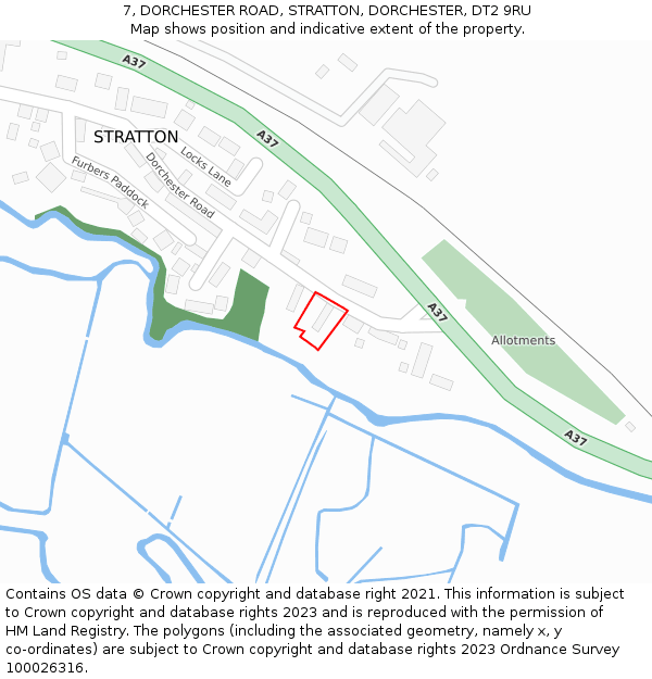 7, DORCHESTER ROAD, STRATTON, DORCHESTER, DT2 9RU: Location map and indicative extent of plot