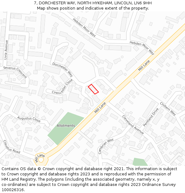 7, DORCHESTER WAY, NORTH HYKEHAM, LINCOLN, LN6 9HH: Location map and indicative extent of plot