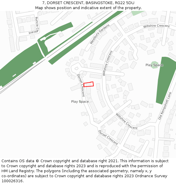 7, DORSET CRESCENT, BASINGSTOKE, RG22 5DU: Location map and indicative extent of plot
