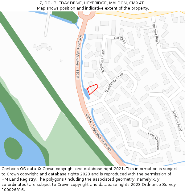 7, DOUBLEDAY DRIVE, HEYBRIDGE, MALDON, CM9 4TL: Location map and indicative extent of plot