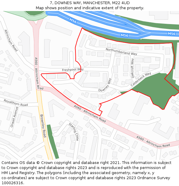 7, DOWNES WAY, MANCHESTER, M22 4UD: Location map and indicative extent of plot