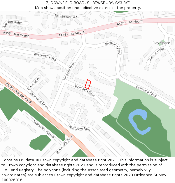 7, DOWNFIELD ROAD, SHREWSBURY, SY3 8YF: Location map and indicative extent of plot