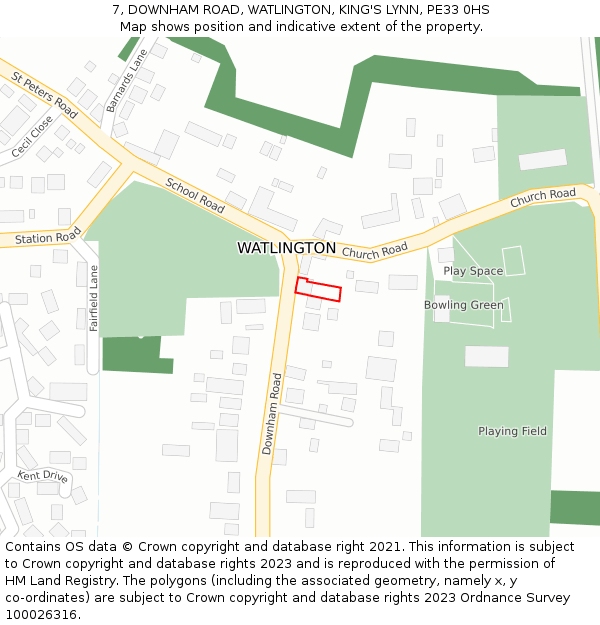7, DOWNHAM ROAD, WATLINGTON, KING'S LYNN, PE33 0HS: Location map and indicative extent of plot