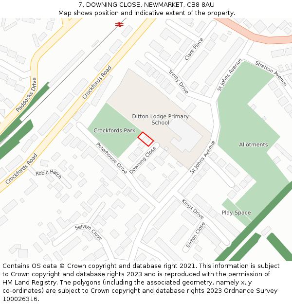 7, DOWNING CLOSE, NEWMARKET, CB8 8AU: Location map and indicative extent of plot