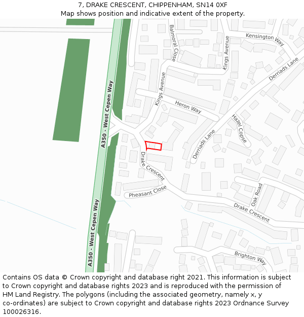 7, DRAKE CRESCENT, CHIPPENHAM, SN14 0XF: Location map and indicative extent of plot