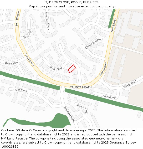 7, DREW CLOSE, POOLE, BH12 5ES: Location map and indicative extent of plot