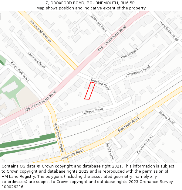 7, DROXFORD ROAD, BOURNEMOUTH, BH6 5PL: Location map and indicative extent of plot