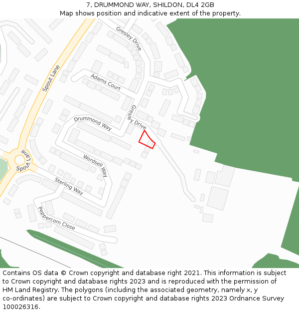 7, DRUMMOND WAY, SHILDON, DL4 2GB: Location map and indicative extent of plot
