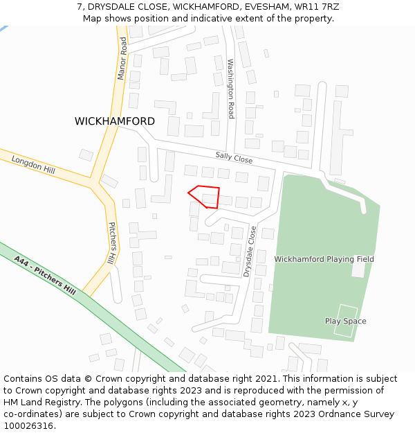 7, DRYSDALE CLOSE, WICKHAMFORD, EVESHAM, WR11 7RZ: Location map and indicative extent of plot