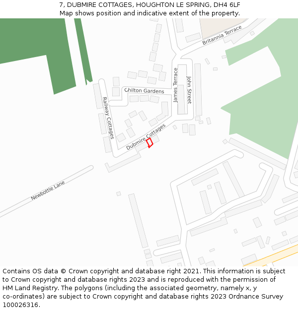 7, DUBMIRE COTTAGES, HOUGHTON LE SPRING, DH4 6LF: Location map and indicative extent of plot
