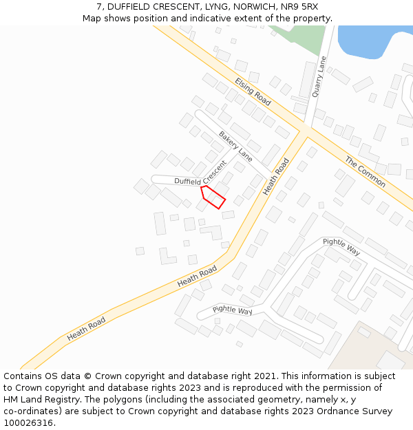 7, DUFFIELD CRESCENT, LYNG, NORWICH, NR9 5RX: Location map and indicative extent of plot