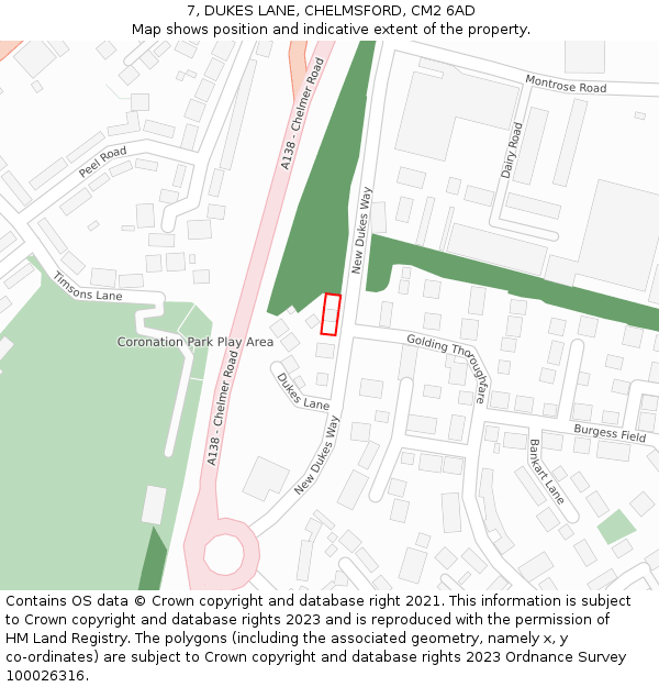 7, DUKES LANE, CHELMSFORD, CM2 6AD: Location map and indicative extent of plot