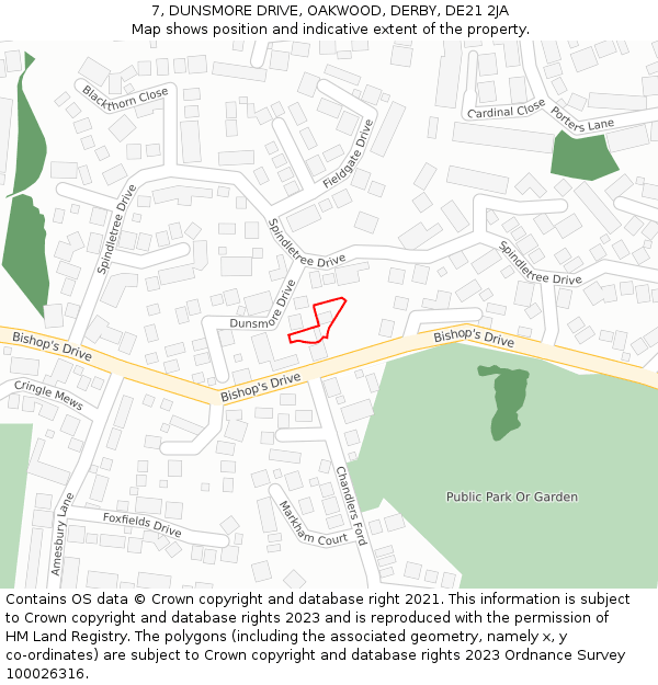 7, DUNSMORE DRIVE, OAKWOOD, DERBY, DE21 2JA: Location map and indicative extent of plot
