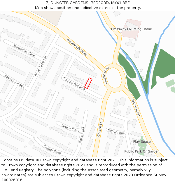 7, DUNSTER GARDENS, BEDFORD, MK41 8BE: Location map and indicative extent of plot
