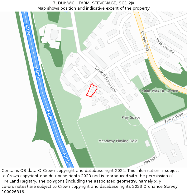 7, DUNWICH FARM, STEVENAGE, SG1 2JX: Location map and indicative extent of plot