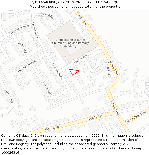7, DURKAR RISE, CRIGGLESTONE, WAKEFIELD, WF4 3QB: Location map and indicative extent of plot