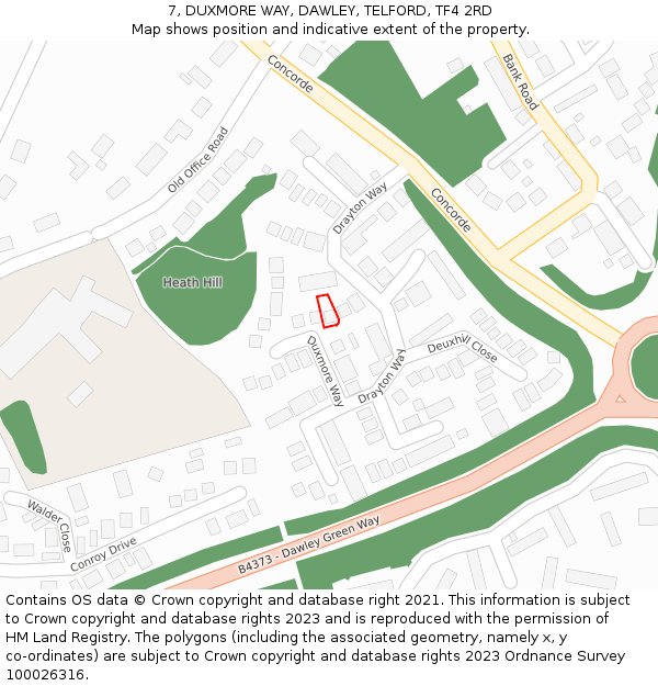 7, DUXMORE WAY, DAWLEY, TELFORD, TF4 2RD: Location map and indicative extent of plot