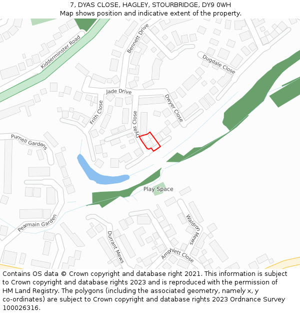 7, DYAS CLOSE, HAGLEY, STOURBRIDGE, DY9 0WH: Location map and indicative extent of plot