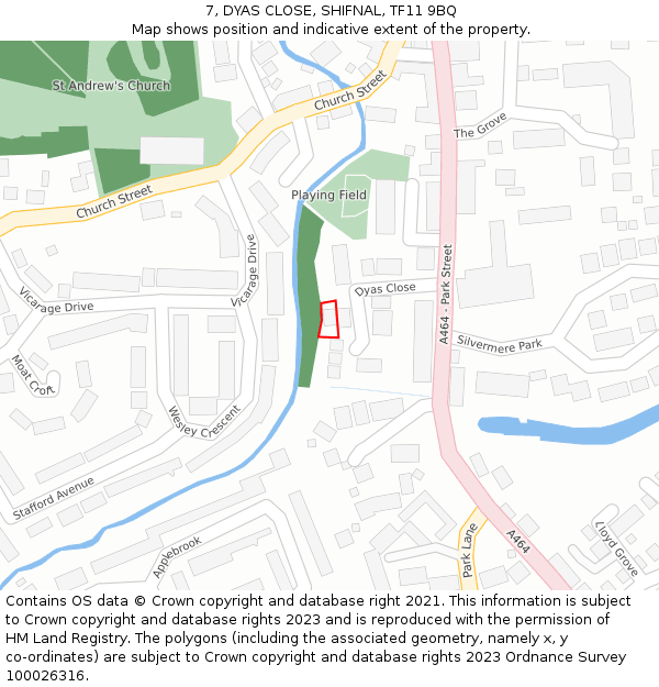 7, DYAS CLOSE, SHIFNAL, TF11 9BQ: Location map and indicative extent of plot