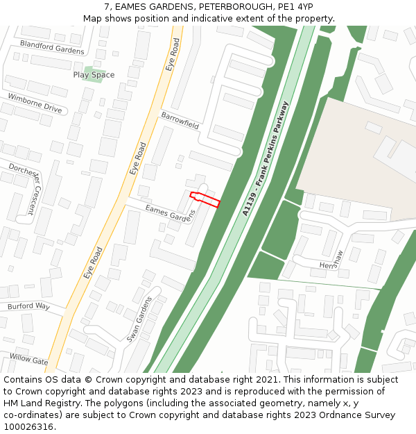7, EAMES GARDENS, PETERBOROUGH, PE1 4YP: Location map and indicative extent of plot