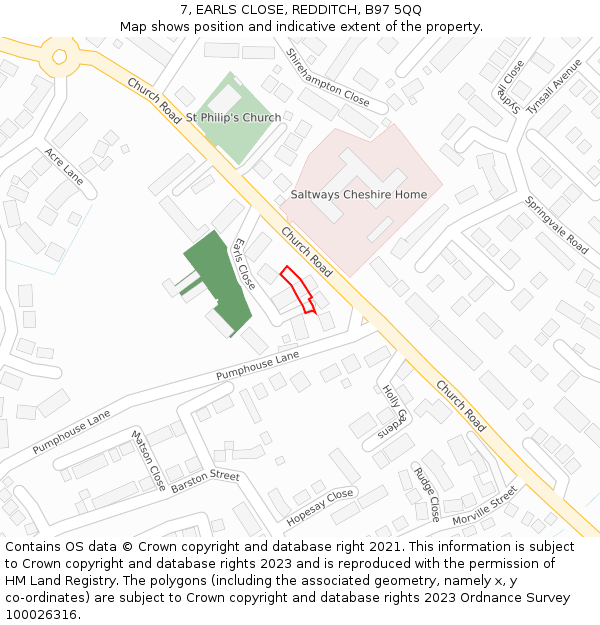 7, EARLS CLOSE, REDDITCH, B97 5QQ: Location map and indicative extent of plot
