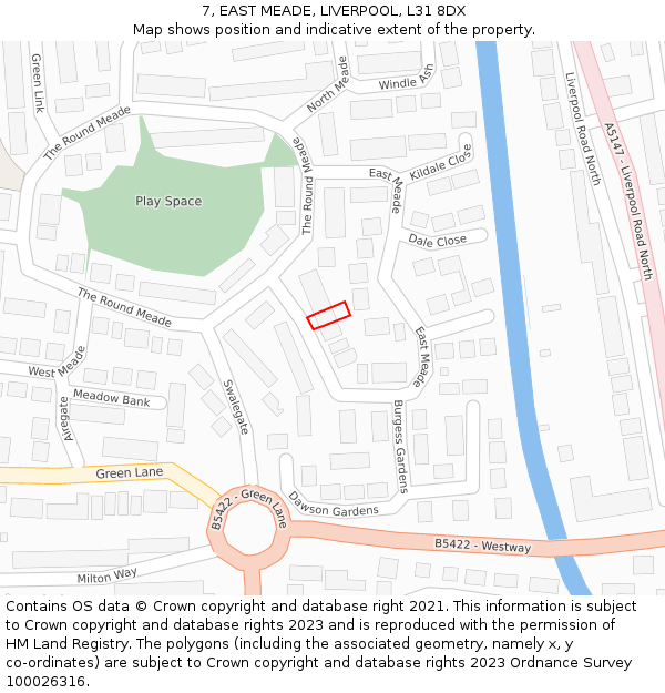 7, EAST MEADE, LIVERPOOL, L31 8DX: Location map and indicative extent of plot