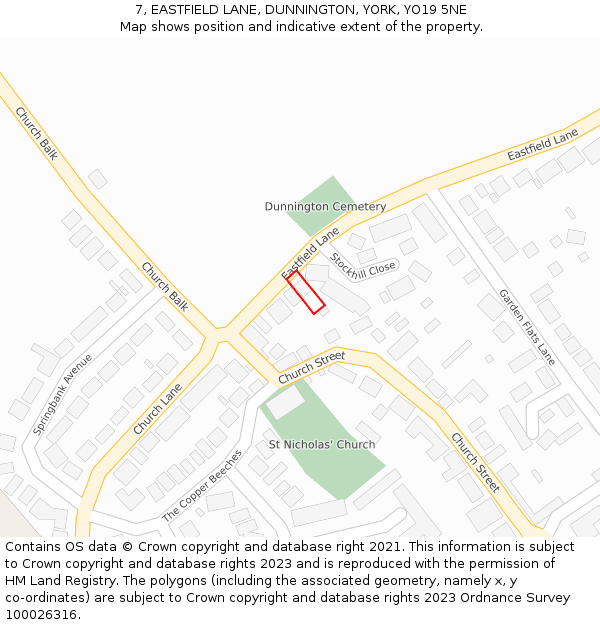 7, EASTFIELD LANE, DUNNINGTON, YORK, YO19 5NE: Location map and indicative extent of plot