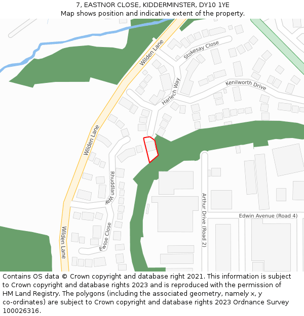 7, EASTNOR CLOSE, KIDDERMINSTER, DY10 1YE: Location map and indicative extent of plot