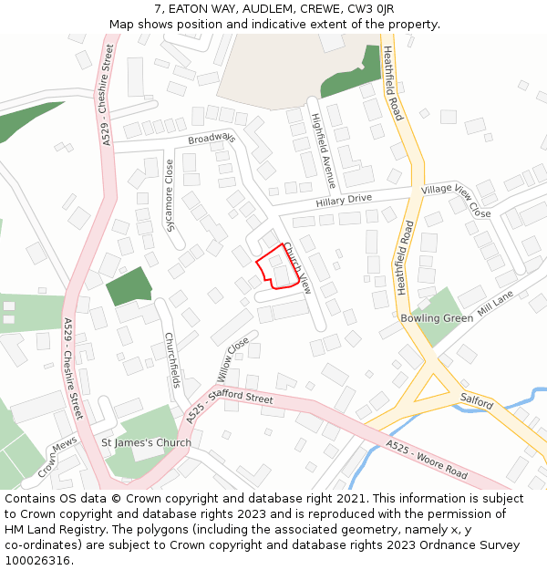 7, EATON WAY, AUDLEM, CREWE, CW3 0JR: Location map and indicative extent of plot