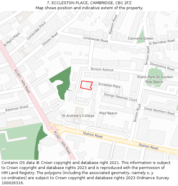 7, ECCLESTON PLACE, CAMBRIDGE, CB1 2FZ: Location map and indicative extent of plot