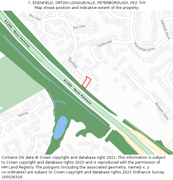 7, EDENFIELD, ORTON LONGUEVILLE, PETERBOROUGH, PE2 7HY: Location map and indicative extent of plot