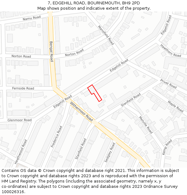 7, EDGEHILL ROAD, BOURNEMOUTH, BH9 2PD: Location map and indicative extent of plot