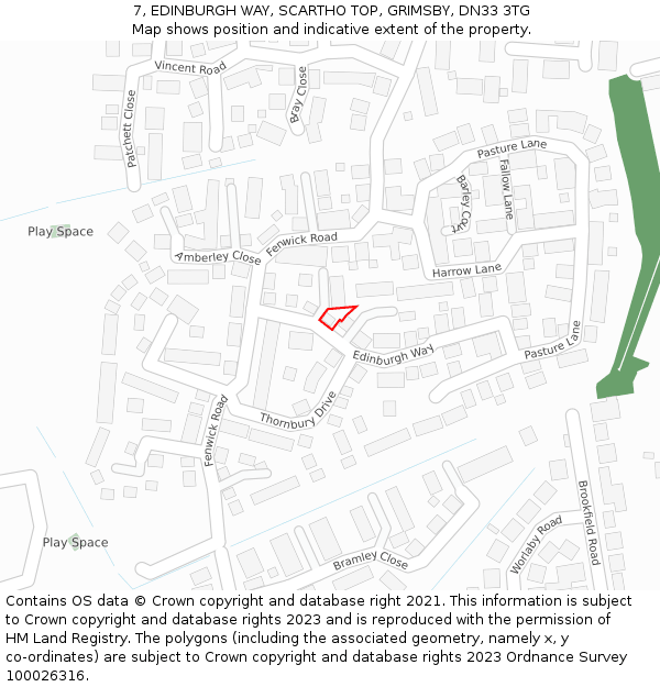 7, EDINBURGH WAY, SCARTHO TOP, GRIMSBY, DN33 3TG: Location map and indicative extent of plot