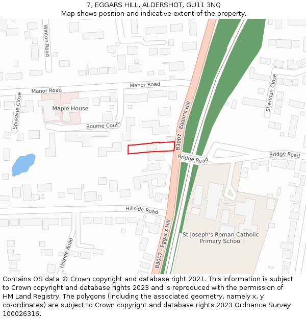 7, EGGARS HILL, ALDERSHOT, GU11 3NQ: Location map and indicative extent of plot