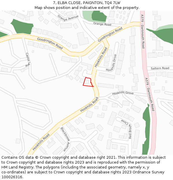 7, ELBA CLOSE, PAIGNTON, TQ4 7LW: Location map and indicative extent of plot