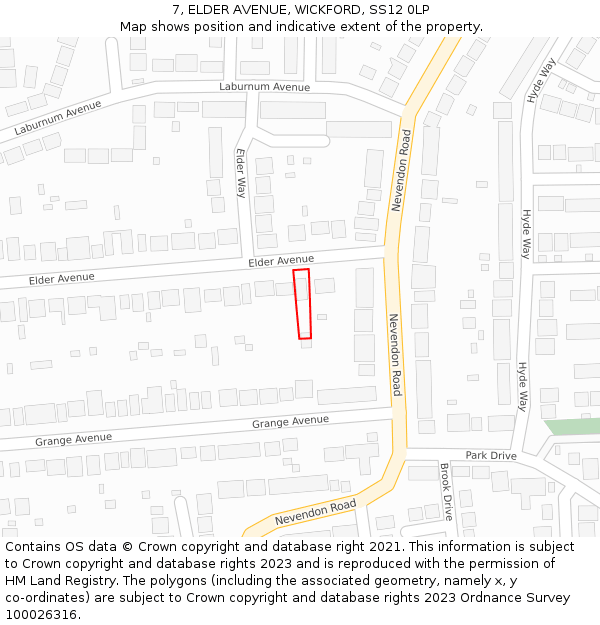 7, ELDER AVENUE, WICKFORD, SS12 0LP: Location map and indicative extent of plot