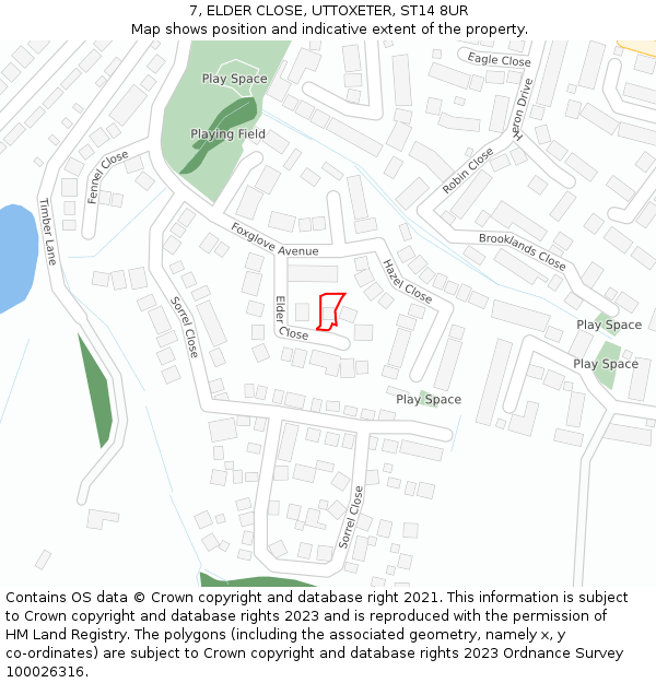 7, ELDER CLOSE, UTTOXETER, ST14 8UR: Location map and indicative extent of plot