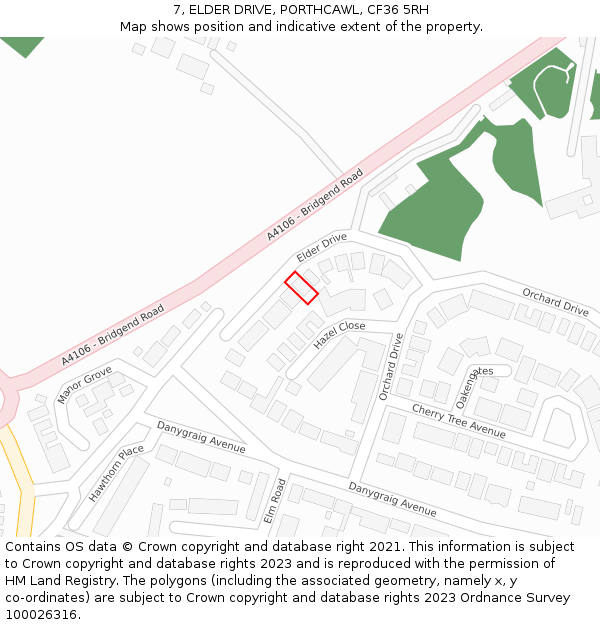 7, ELDER DRIVE, PORTHCAWL, CF36 5RH: Location map and indicative extent of plot