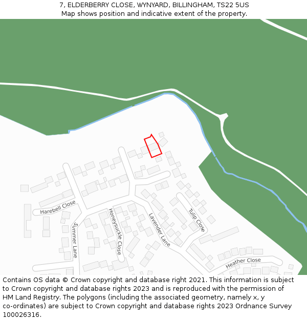 7, ELDERBERRY CLOSE, WYNYARD, BILLINGHAM, TS22 5US: Location map and indicative extent of plot