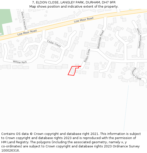 7, ELDON CLOSE, LANGLEY PARK, DURHAM, DH7 9FR: Location map and indicative extent of plot
