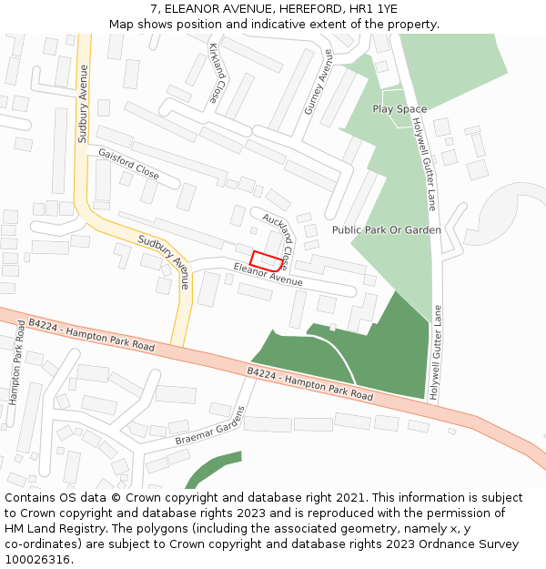7, ELEANOR AVENUE, HEREFORD, HR1 1YE: Location map and indicative extent of plot